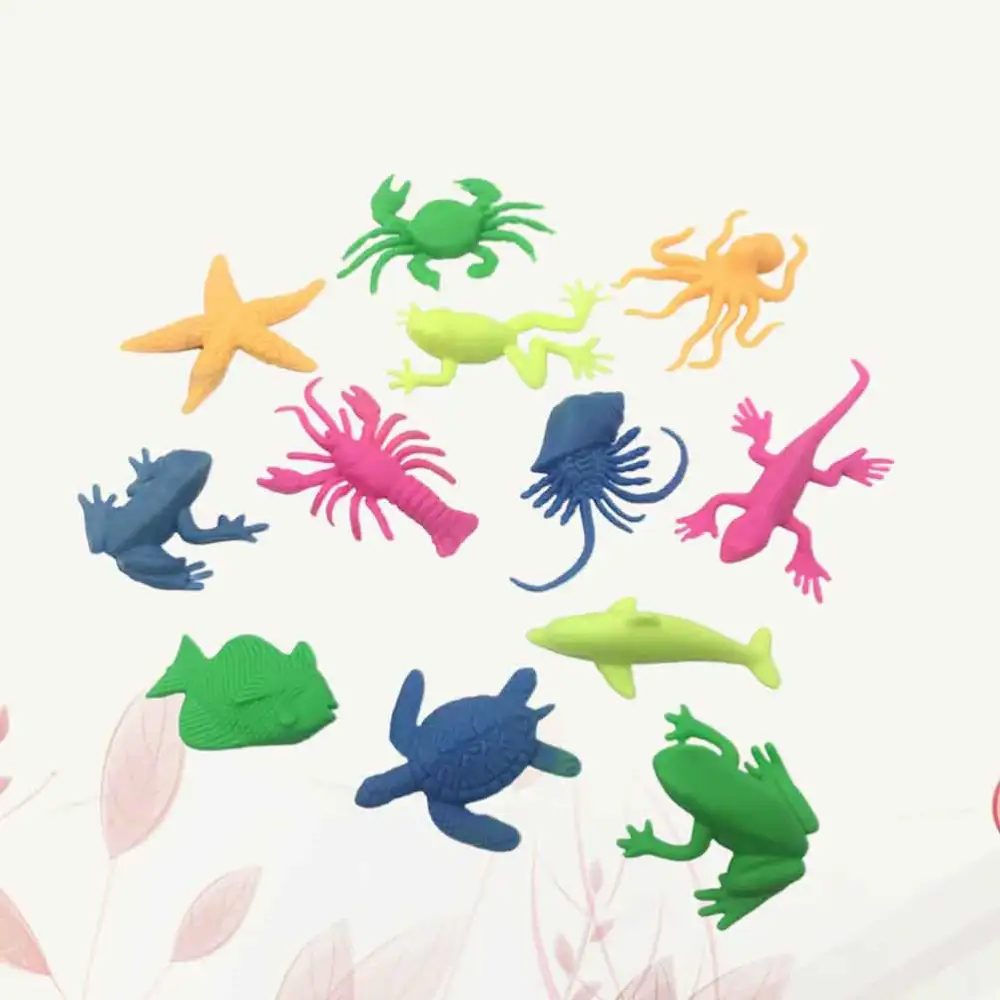 20PCS Simulated Sea Animal Model Toy Cartoon Marine Animal Vent Toy Stretchy Marine Animal Model Decor Micro Landscape Decoration for Home Playing (Random Style Assorted Color)