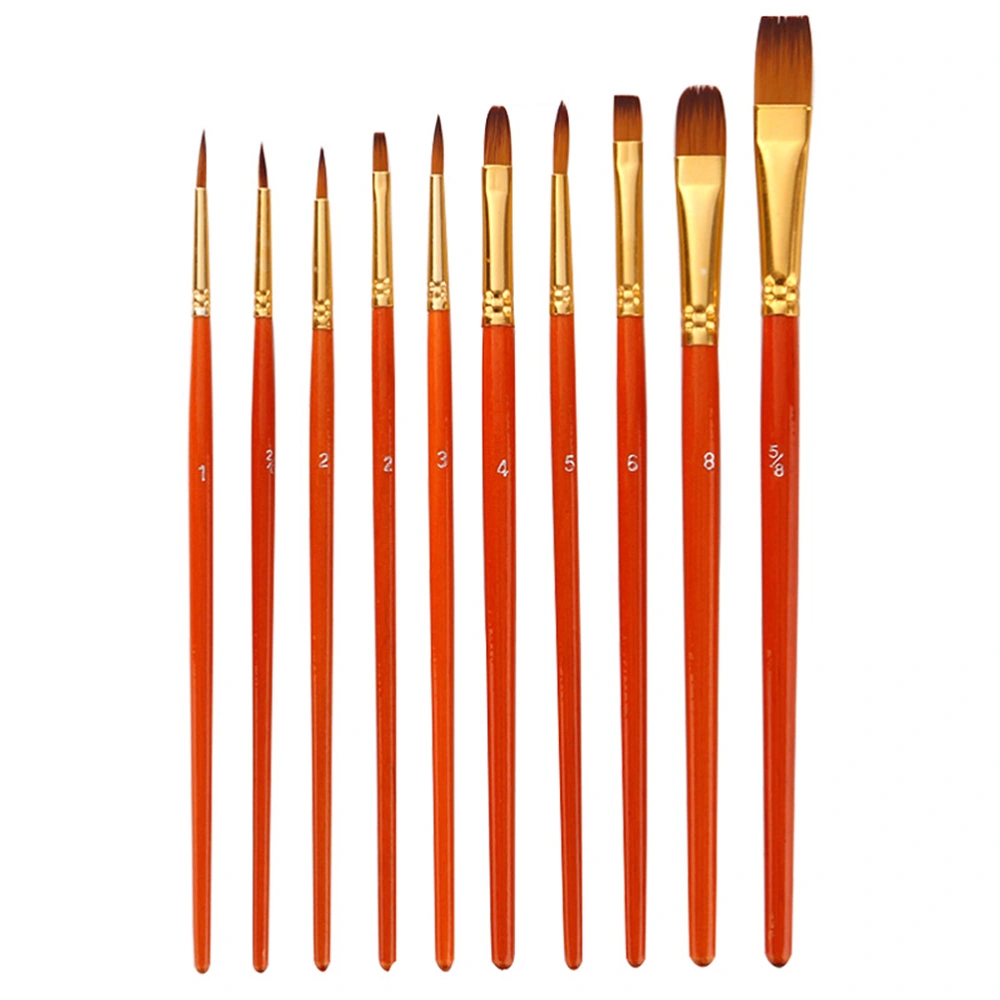 10pcs Nylon Wool Paint Brushes Wood Handle Oil Painting Brush Gouache Acrylic Oil Painting Brush for Students Artists Use (Rubylith)