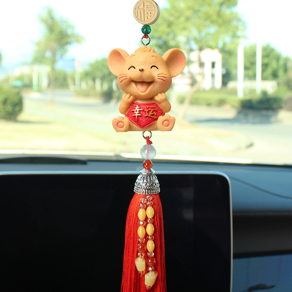 1PC Car Hanging Pendant Cartoon Rat Car Pendants Lovely Resin Mice Car Interior Decoration Delicate Rearview Mirror Hanging Decor Creative Rat Year Car Pendant Auto Accessories for Families Friends (Lucky Pendant Style)