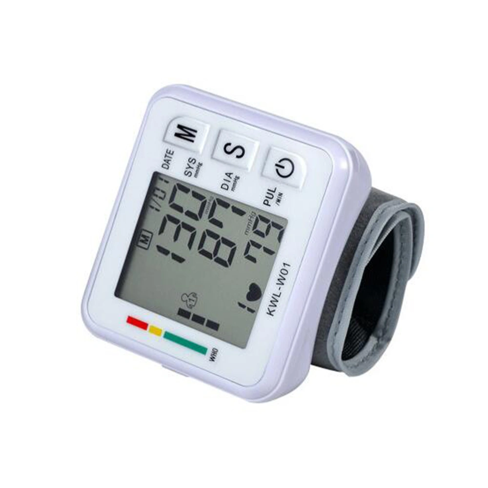 Household Full-Automatic Cuff Wrist Sphygmomanometer Blood Pressure Meter Monitor Heart Rate Pulse Portable Tonometer without Battery (White, English, With Voice)