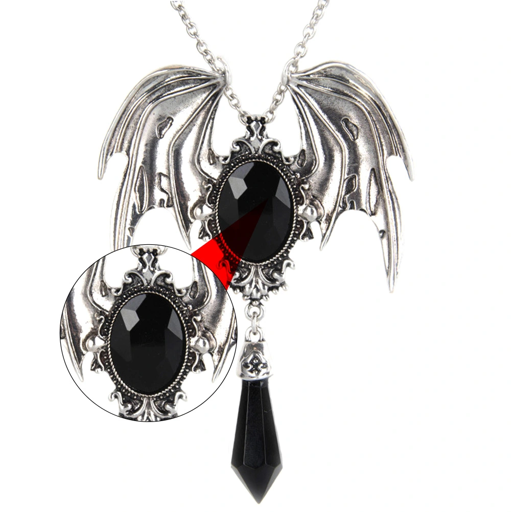 1 Pc Halloween Retro Bat Wing Purple Gemstone Pendant Stylish Gothic Necklace