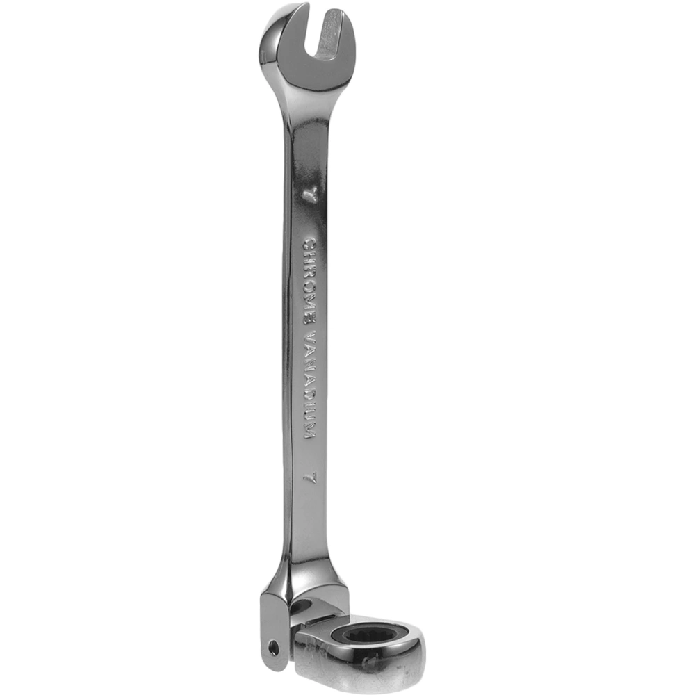 7mm Dual Heads Ratchet 180 Degree Flexible Pivoting Head Adjustable Combination Dicephalous Wrench Spanner (Silver)