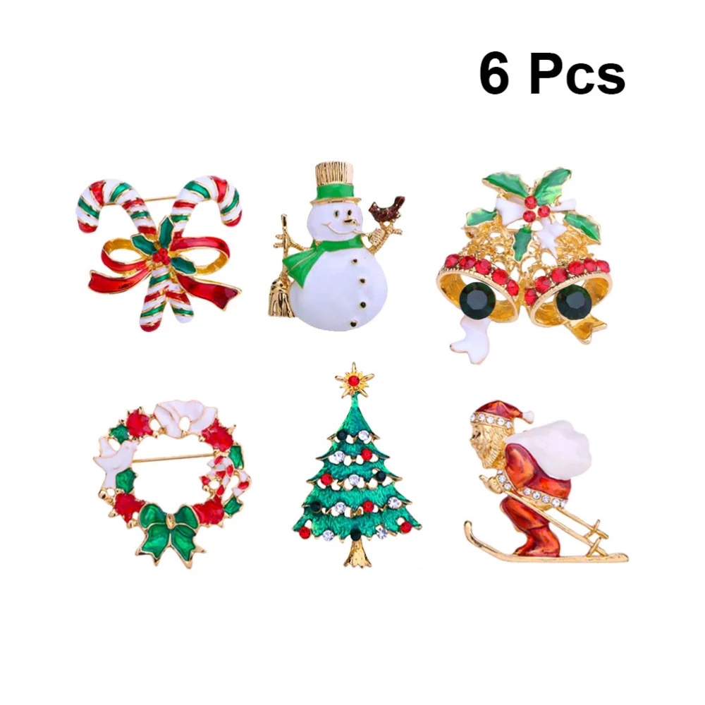 6pcs Xmas Brooch Fashion Alloy Brooch Exquisite Christmas Badge Funny Brooch Pin Party Supplies for Festival Banquet