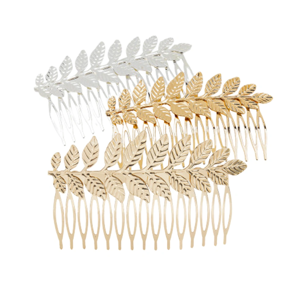 3 Pcs Fashion Hair Comb Simulation Iron Leaf Headpiece Hairpin Hair Accessories for Women Ladies Wedding (Golden, Silver, Rose Gold)