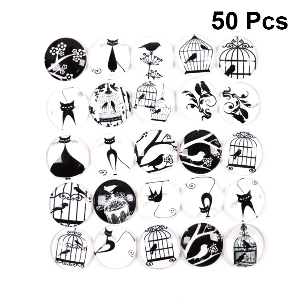 50Pcs Cat and Bird Pattern Time Round Glass Decals DIY Jewelry Material Decorative Glass Stickers for Earring (2.2x0.66cm)