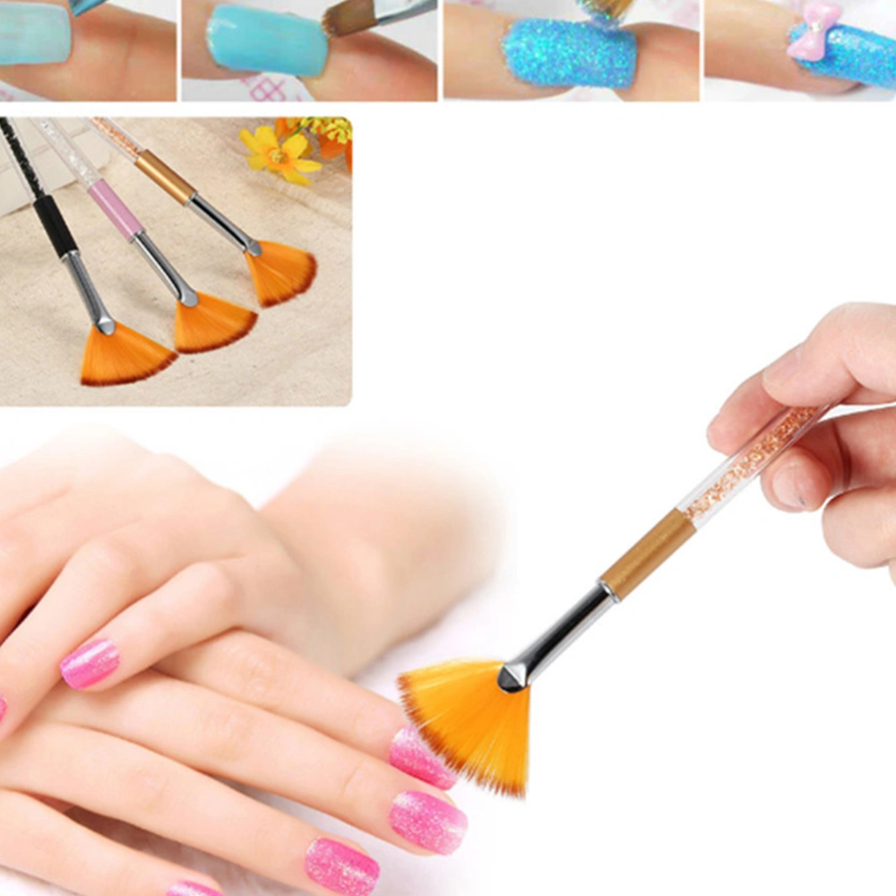 1pc Nail Art Pen with Drill Handle Flat Fan Shape Design Gradient Color for Women (Pink)