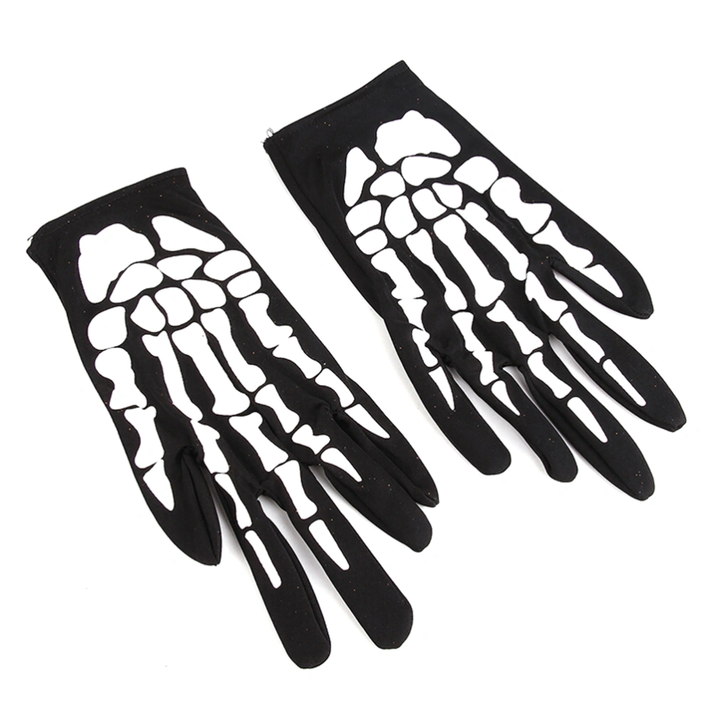 1 Pair of Halloween Skull Bone Skeleton Goth Cool Racing Full Finger Gloves (Black)