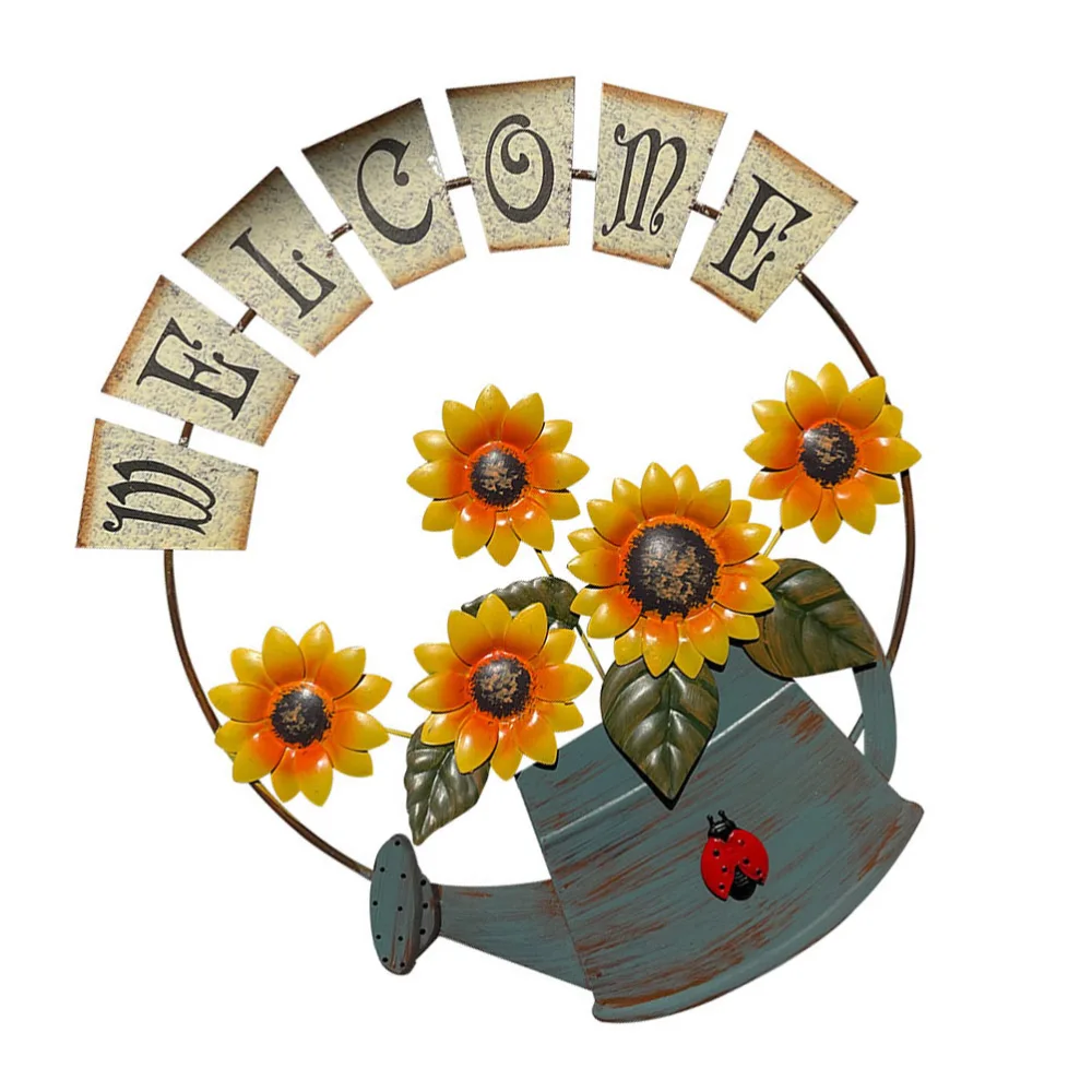 Welcome Sign Iron Art Sunflower Hanging Plaque Welcome Board for Home Shop