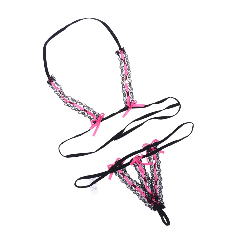 Women's Sexy Strappy Lingerie Two-piece Underwear See Through Lace Panties and Neck Strap Bra(Bra)