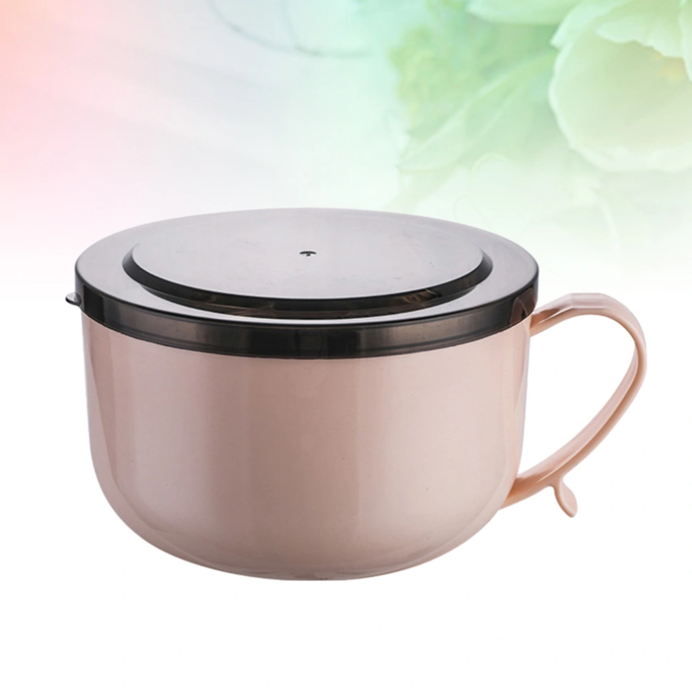 1pc Stainless Steel Noodles Bowl with Lid Tableware Rice Food Bowl for Home (Small Size Pink)