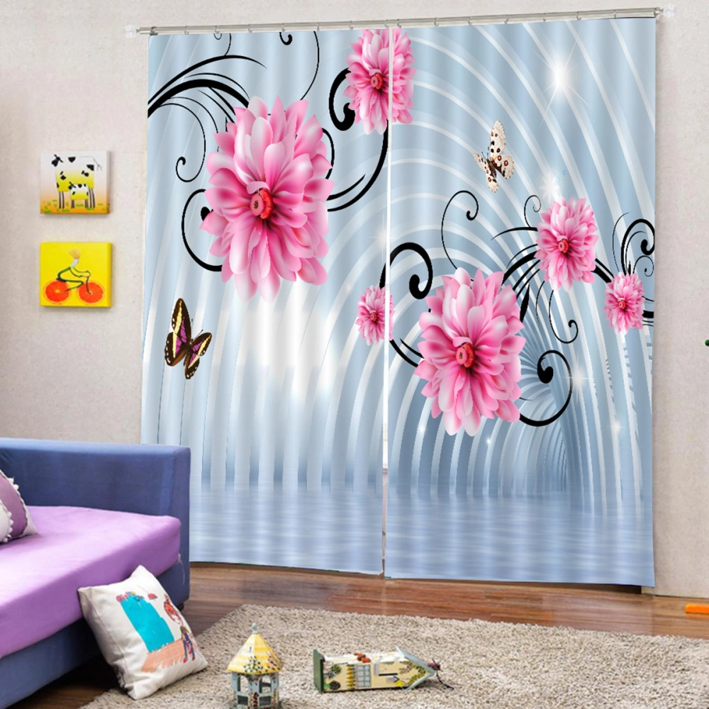 Universal Waterproof Polyester Curtain Decorative Printing Curtain for Home Hotel Living Room Bedroom (Flower Butterfly)