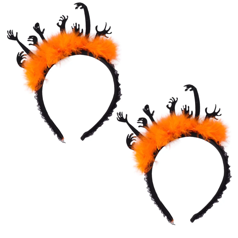 2 Pcs Halloween Carnival Headdress Evil Hand Headband Hair Party Cosplay Costume Accessory for Decoration (Black, Orange)