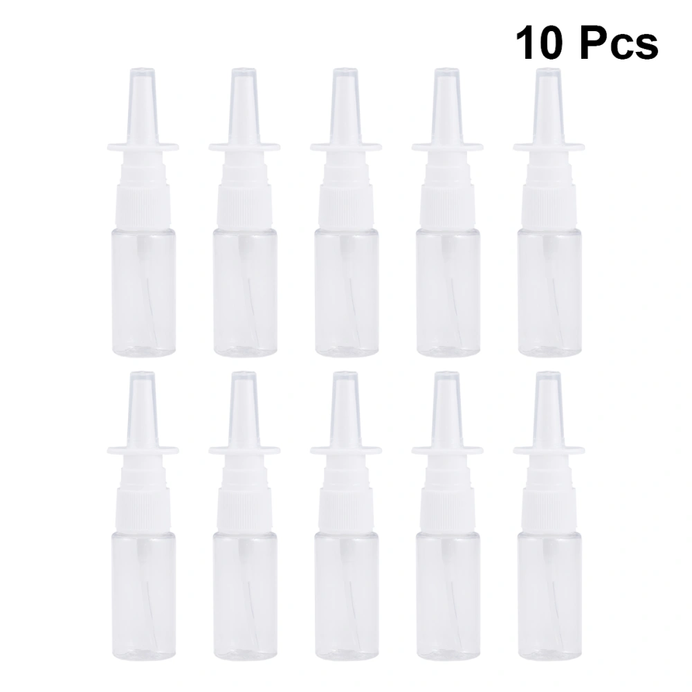 10pcs 15ml Transparent Flat-shouldered Bottles Nasal Spray Bottle Empty Rhinitis Sprayer