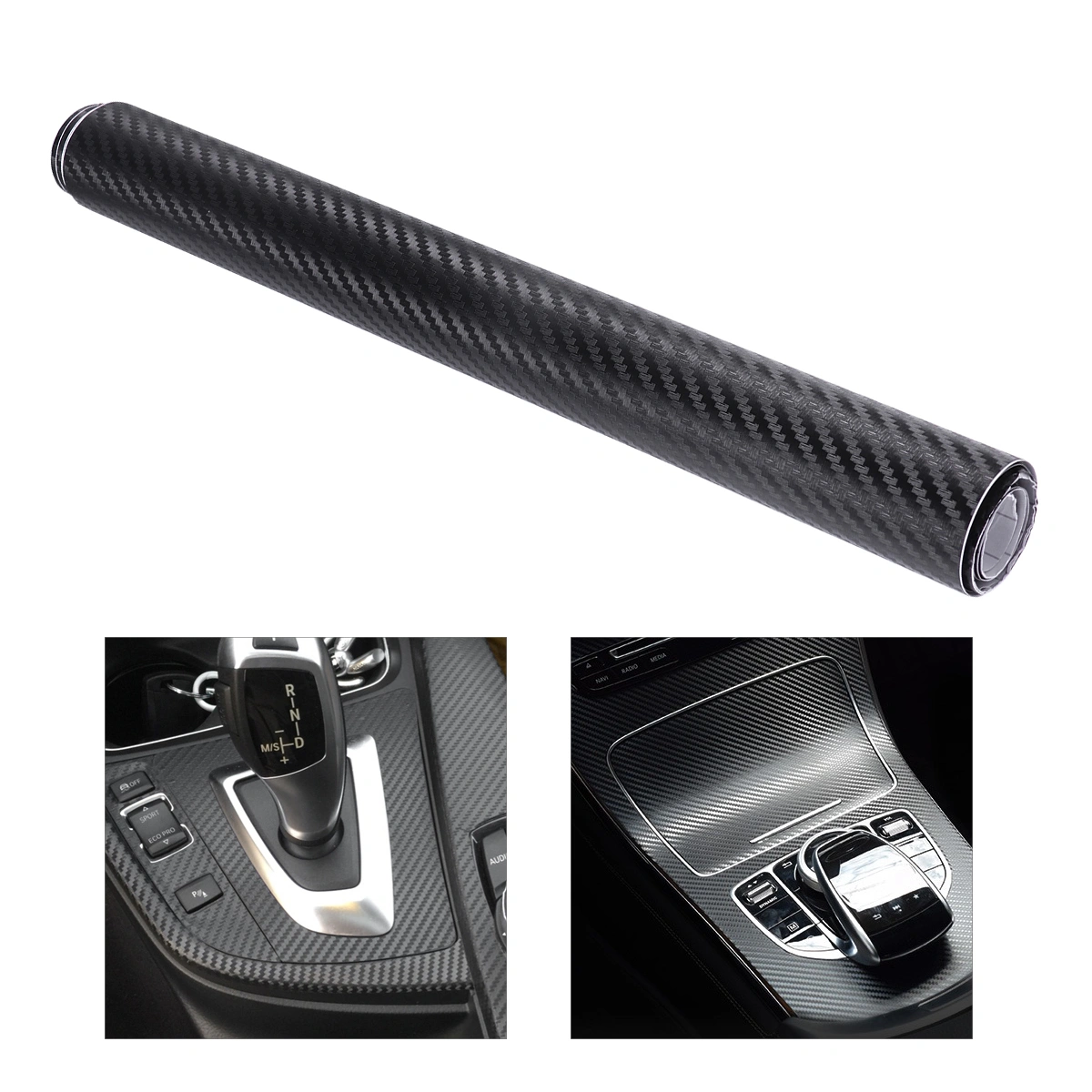WINOMO 3D Carbon Fiber Wrap Roll DIY Sticker for Car Auto Vehicle Decor 30x127cm (Black)