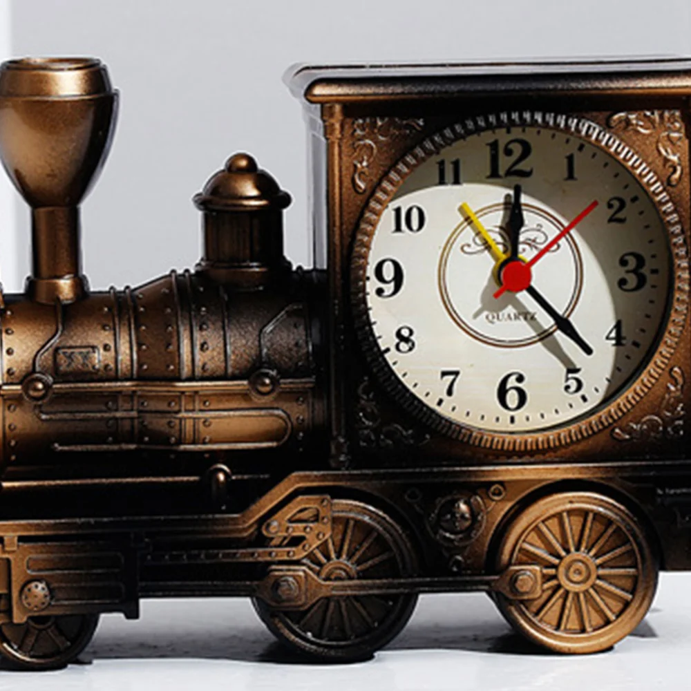 Railway Engine Alarm Clock Creative Desktop Ornaments for Bedroom Livingroom (Coffee)