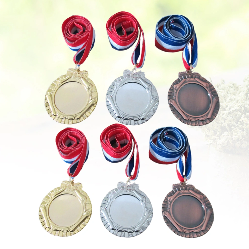 6pcs Creative Award Medals Universal Metal Medals with Lanyard for Sports Academics Competition (Gold, Silver and Bronze, 2pcs for Each Color, Diameter 6.5CM)