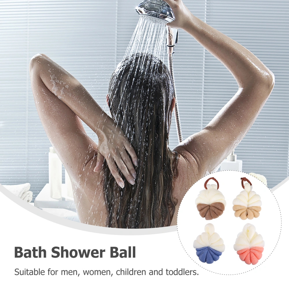 4pcs Bath Shower Loofahs Sponge Mesh Pouf Shower Ball Body Scrubber Balls