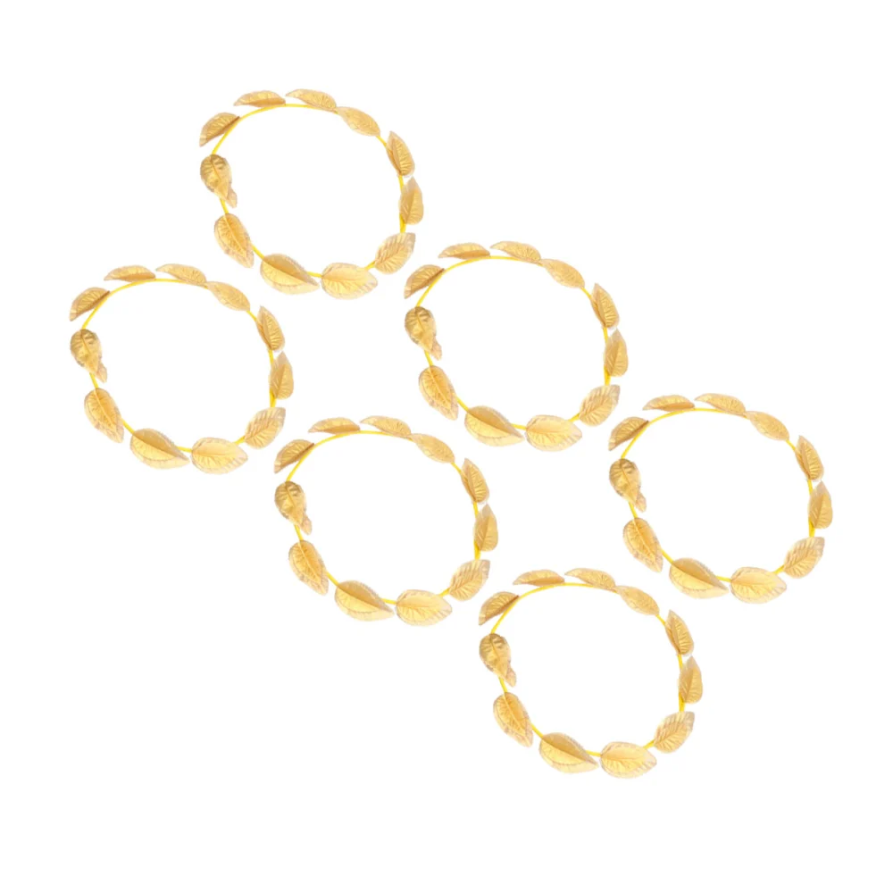 6PCS Golden Leaves Wreath Headband Plastic Cosplay Headpiece Garland Hair Decoration for Holiday Photography