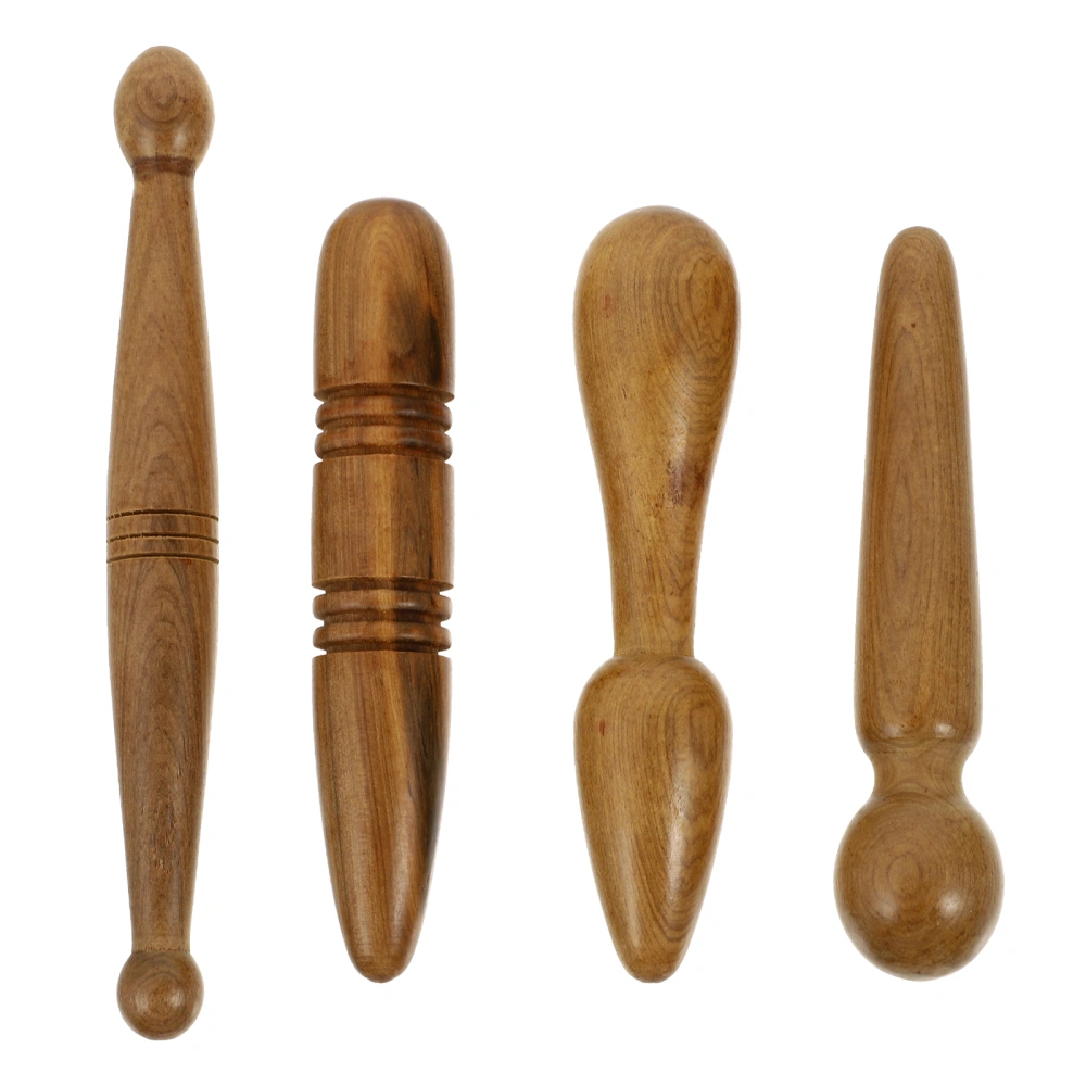 4Pcs Acupuncture Point Press Stick Body Massage Rods Acupoint Massager (Brown)