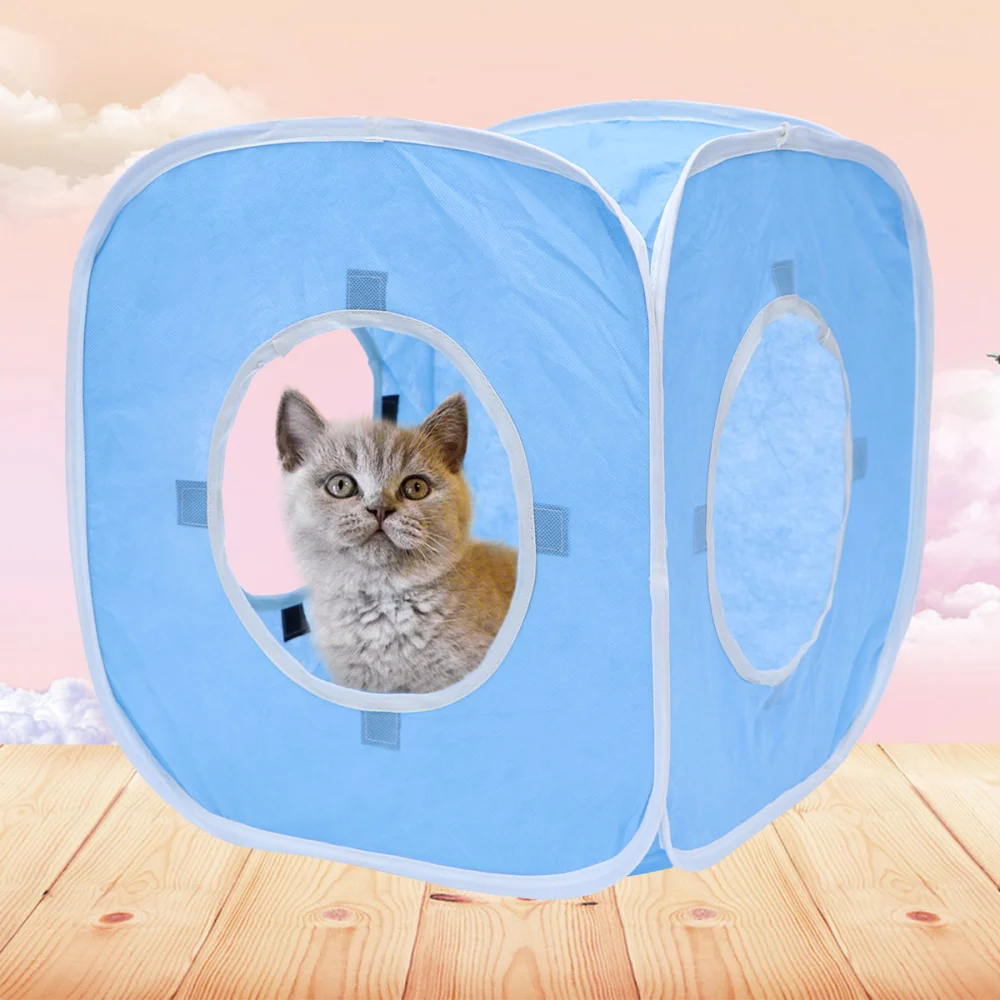 Square Outdoor Cat Dog Puppy Pop-Up Tent Foldable Sun Shelter House for Pets Cat (Blue)