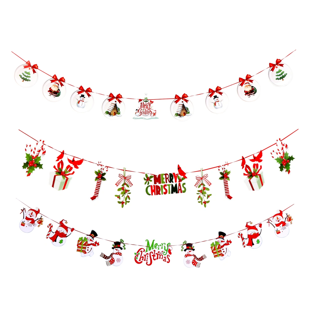 3pcs Lovely Christmas Paper Banners Christmas Party Banners Xmas Hanging Decors