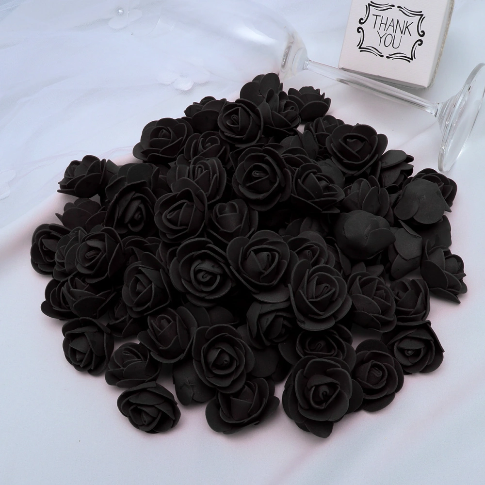 500 Pcs 3.5cm Artificial Rose Head for DIY Bouquets Wedding Party Home Decoration (Black)