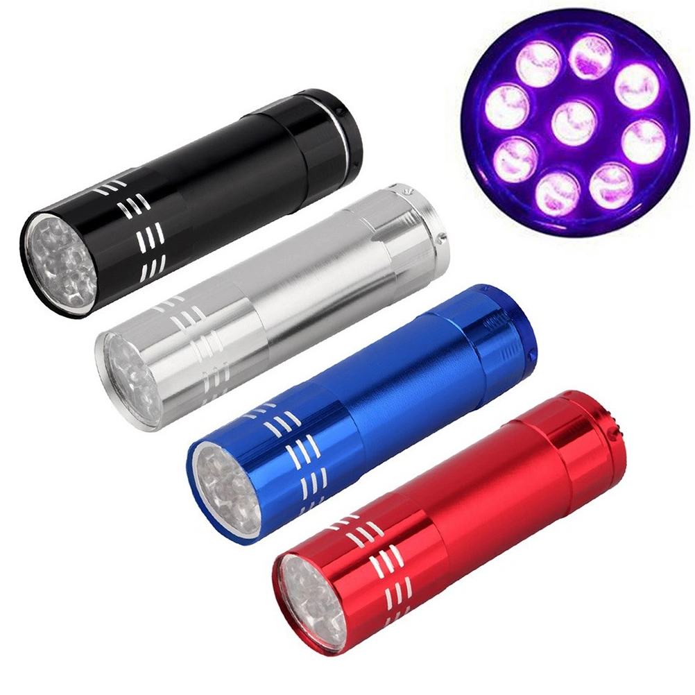 Portable 9 LEDs Mini Nail Dryer LED UV Lamp UV Ultraviolet Blacklight Flashlight Torch Nail Gel Fast Dry Cure Nail Art Dryer Tools Money Detector (Silver)