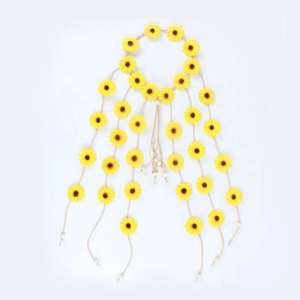 Bohemia Style Head Band Simulate Sunflower Headpiece Pigtail Shaped Wreath Holiday Hair Accessory Garland Performance Props Party Supplies (Random Color)