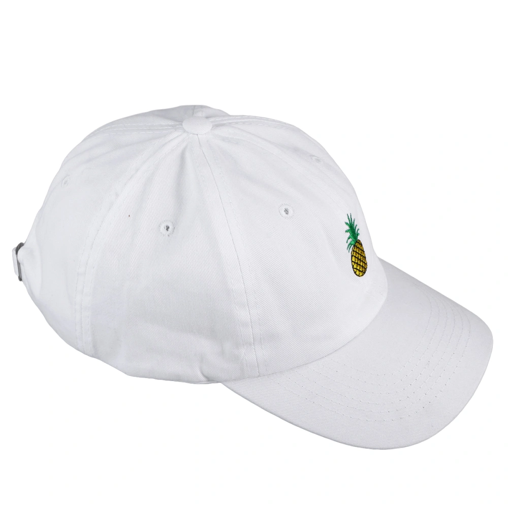 Pineapple Embroidery Twill Cotton Peaked Baseball Low Profile Hat (White)