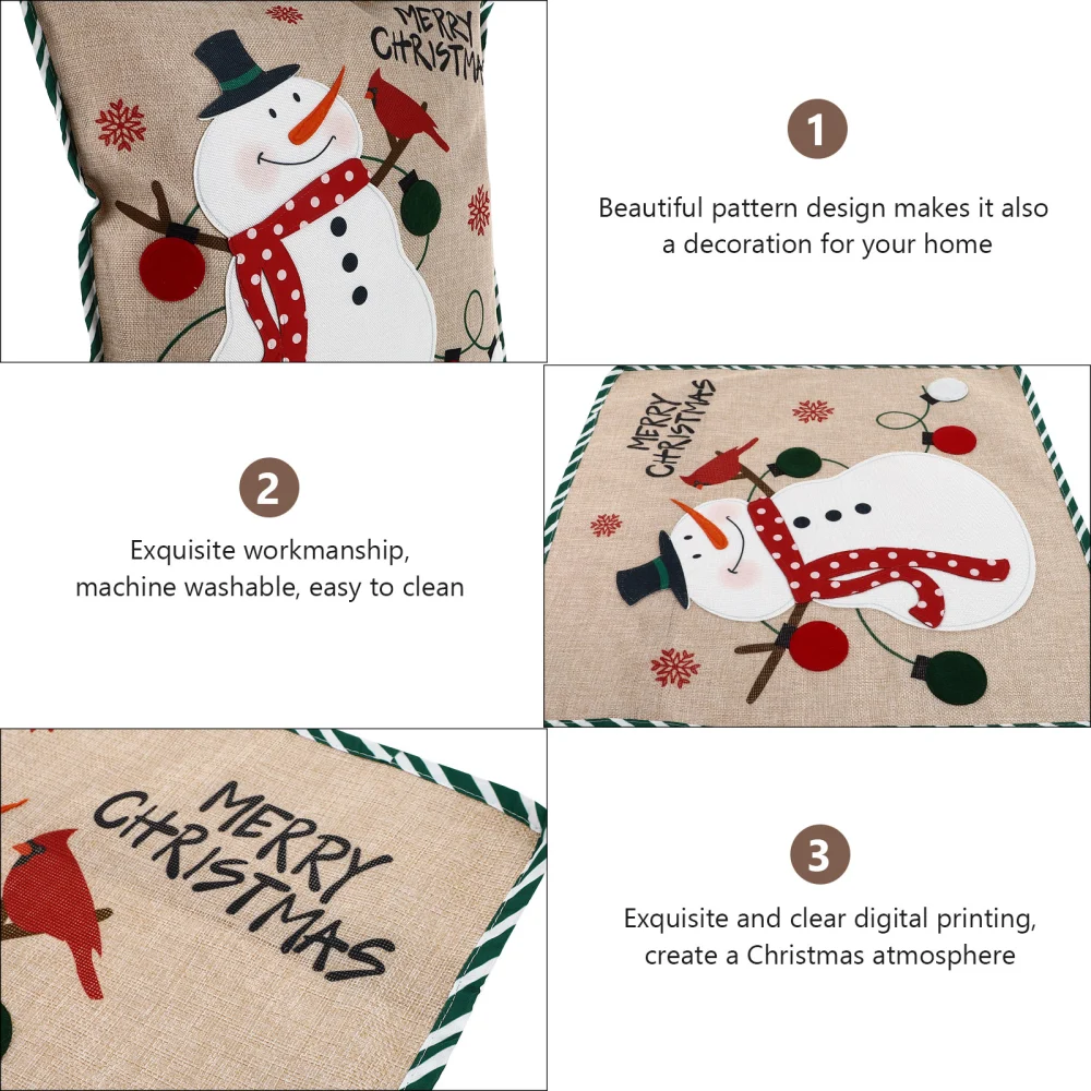 1Pc Lovely Christmas Linen Embroidered Pillowcase Decor Throw Pillow Cover