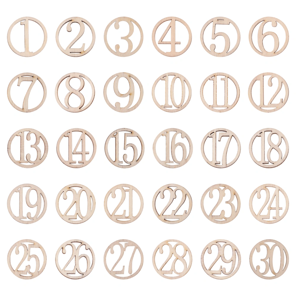 30pcs Wooden Numbers Blank Unpainted Numbers Wooden DIY Crafts Unfinished Wood Ornaments (Number 1-30)