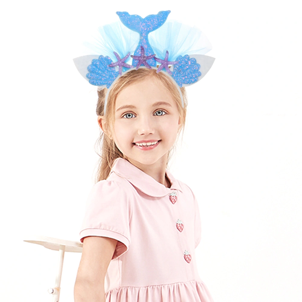 Mermaid Headband Hair with Shell Chiffon Flowers Decoration Creative Headdress Headpiece Costume Accessory (Sky-blue)