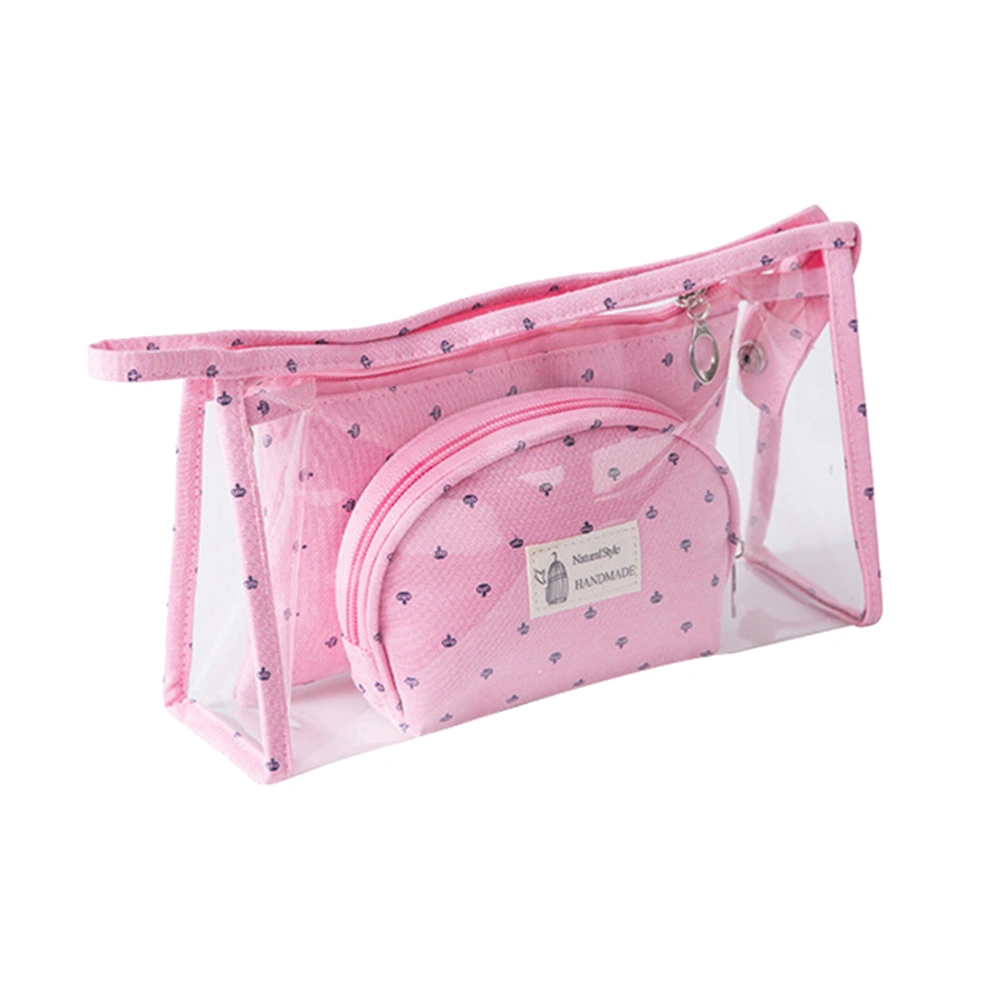 1 Set of PVC Multifunctional Makeup Bags Portable Storage Bag Case Water-proof Toiletry Bag Wash Bag (Pink)