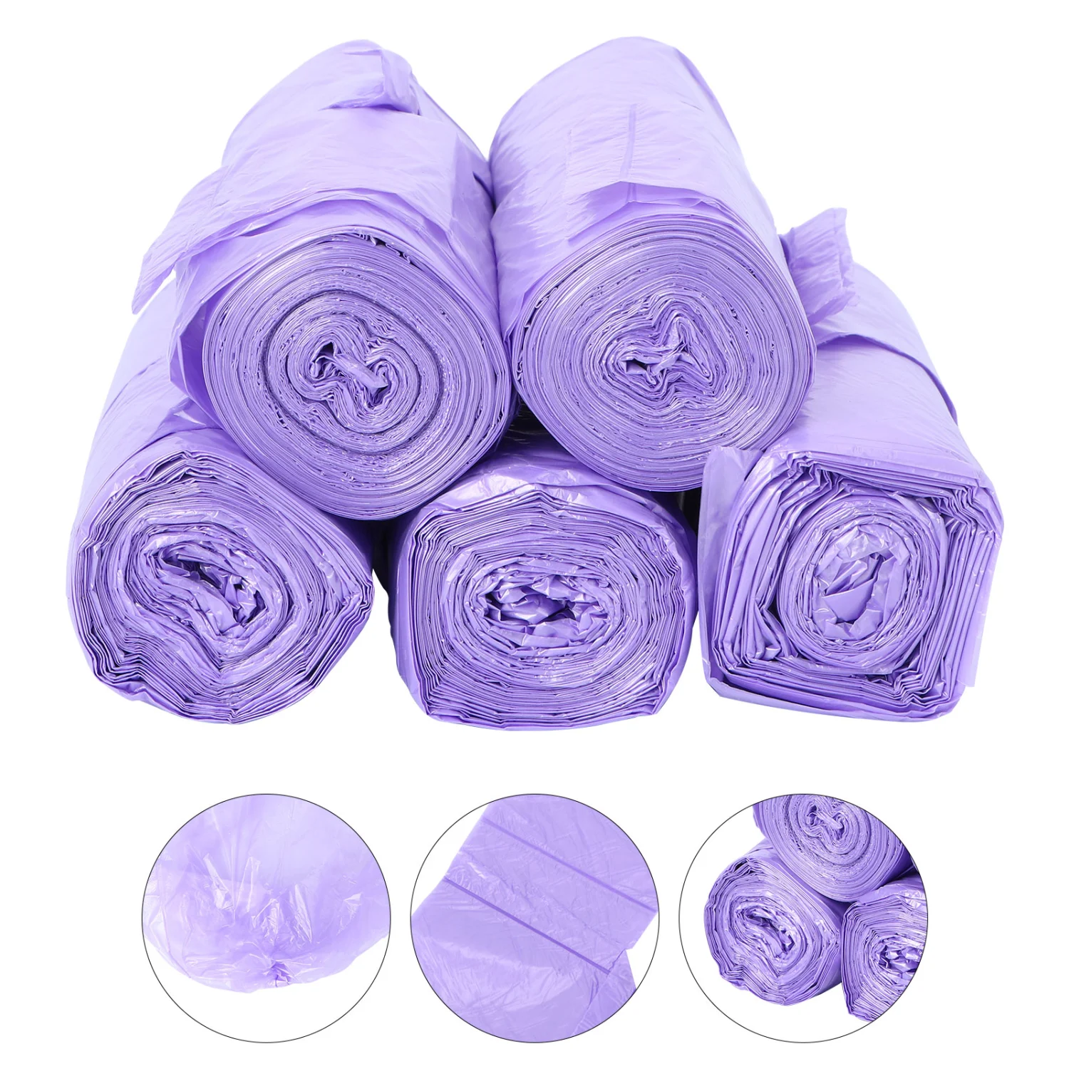 5 Rolls Portable Garbage Rubbish Trash Bags With Handle for Home Office Kitchen (Purple)