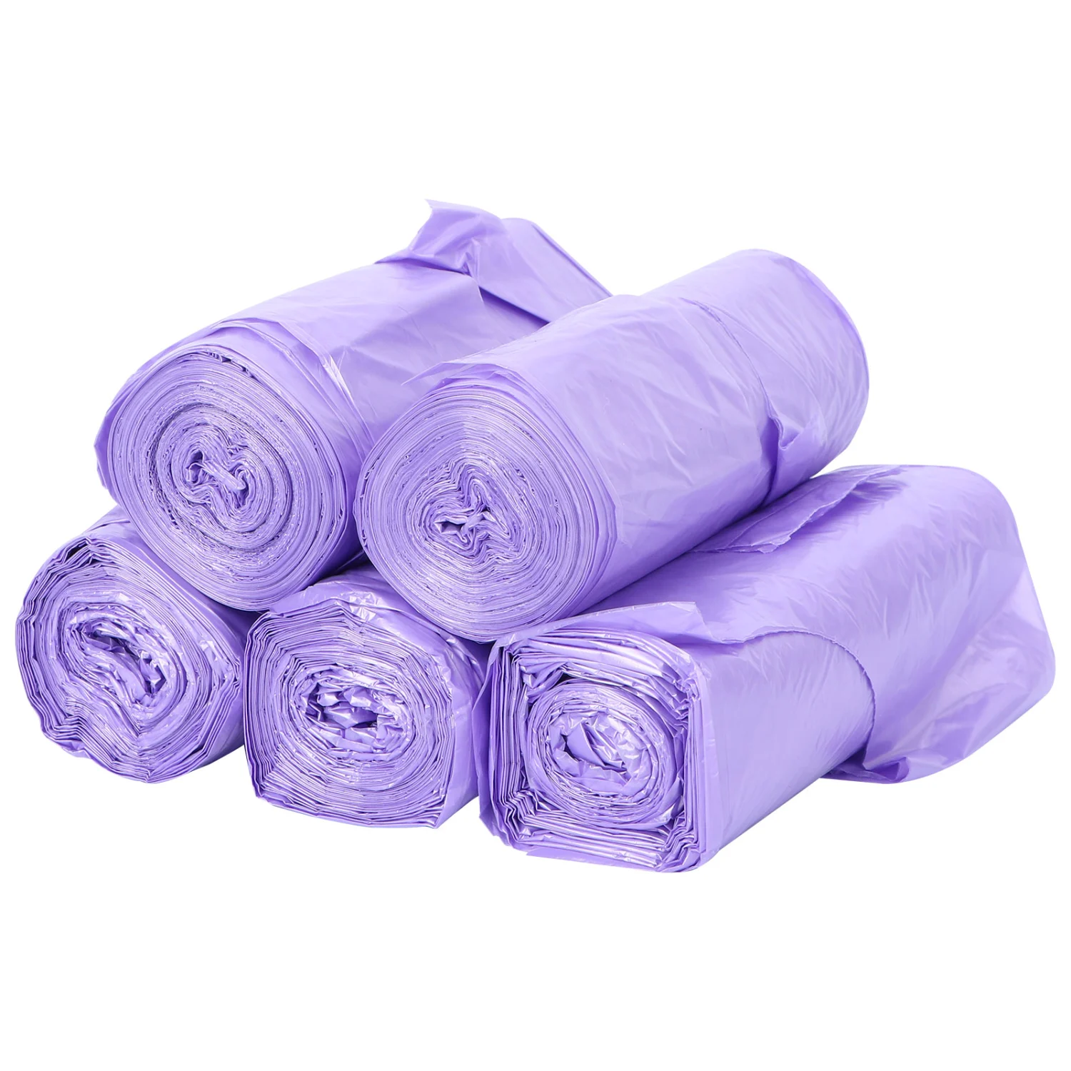 5 Rolls Portable Garbage Rubbish Trash Bags With Handle for Home Office Kitchen (Purple)