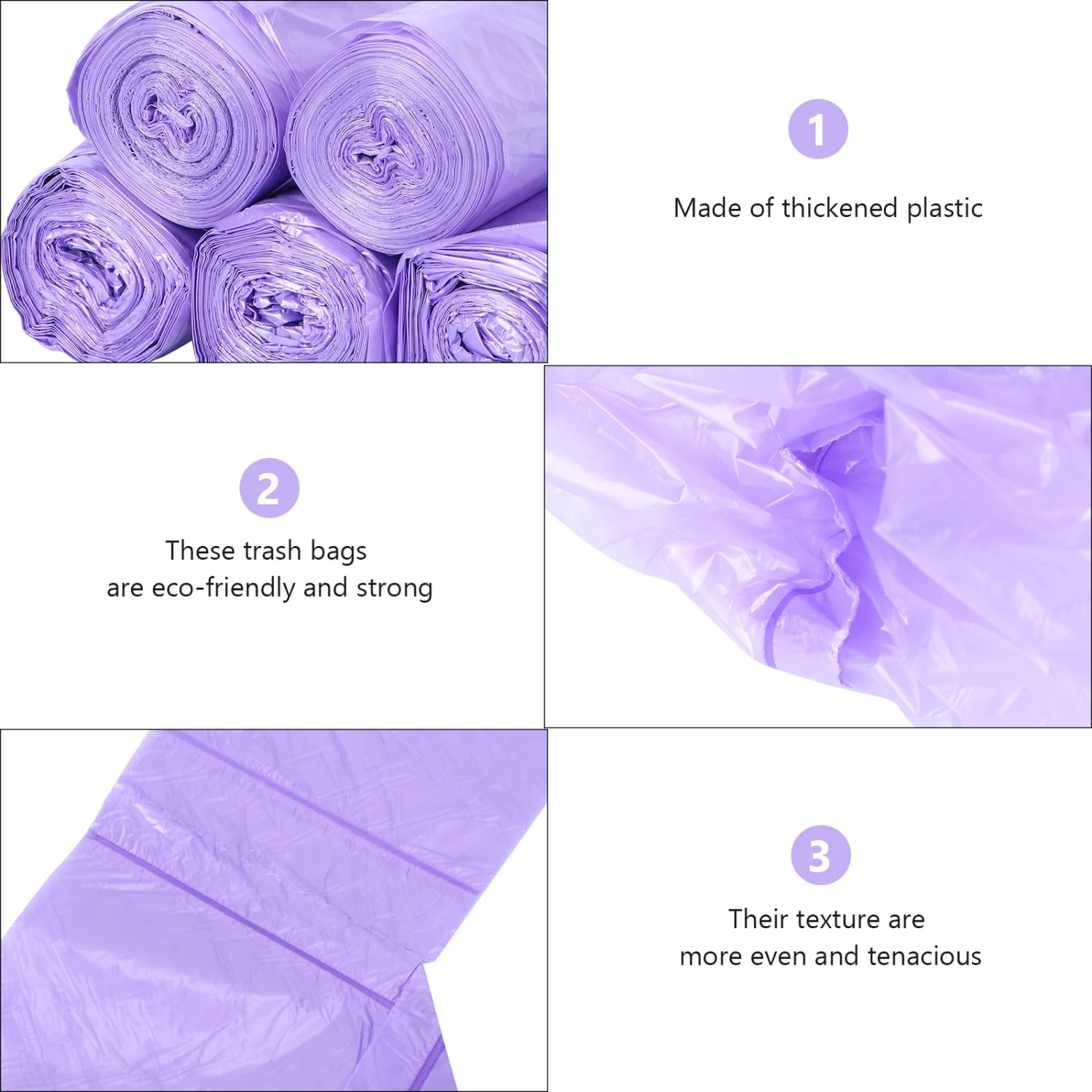 5 Rolls Portable Garbage Rubbish Trash Bags With Handle for Home Office Kitchen (Purple)