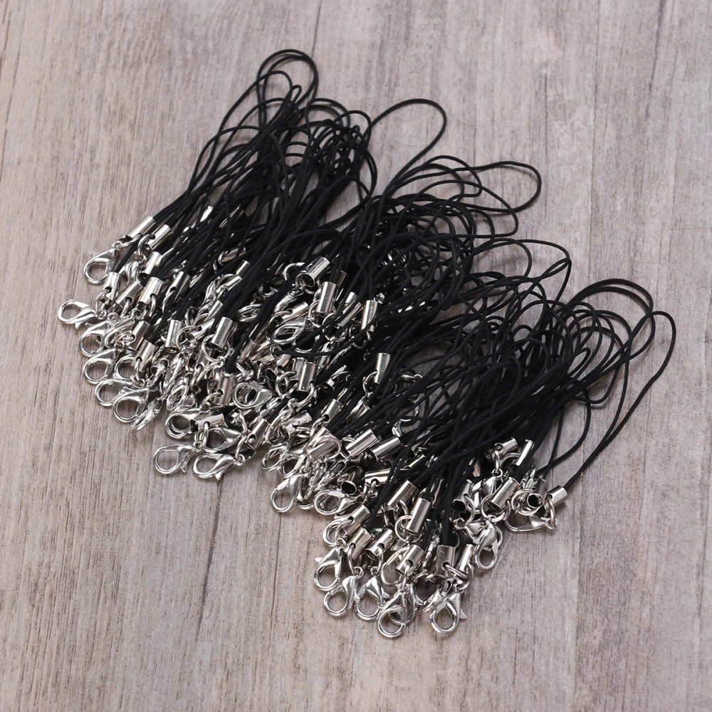 100PCS Lobster Clasp Lanyard Alloy Lobster Clasp Mobile Phone Rope Polyester Rope Flattened Bottle Caps Silver for Hair Bows Making DIY Pendants Craft Scrapbooks Medals (Black)