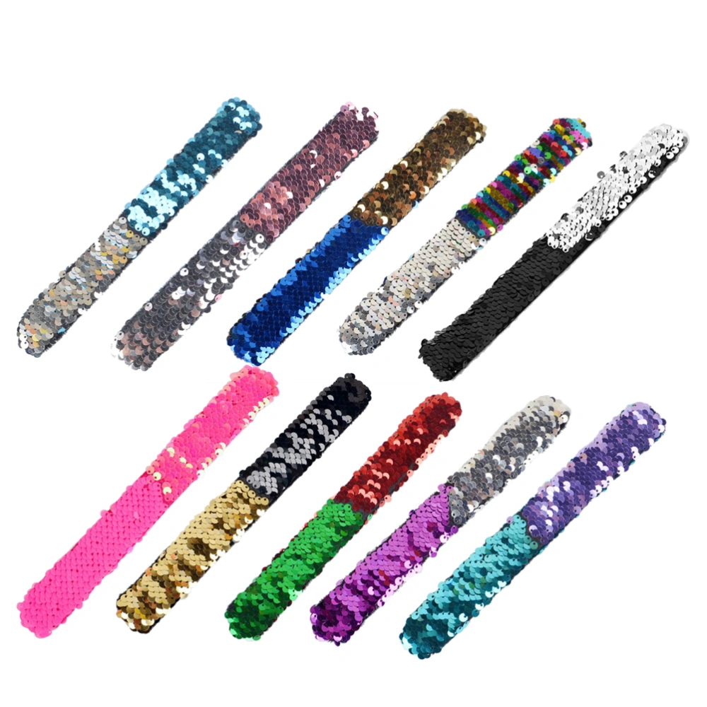 10pcs Mermaid Decor Shining Bracelet Paillette Slap Bracelet Children Birthday Party Favors (Random Color)