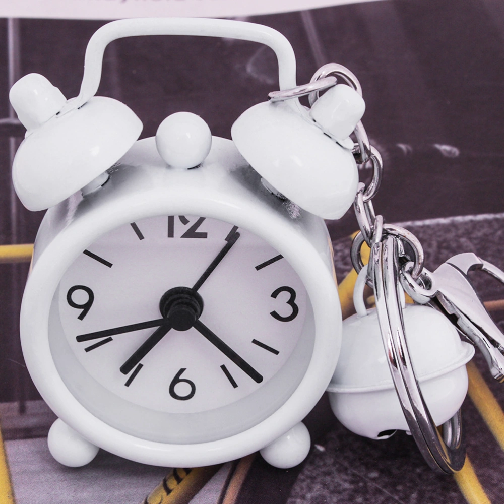 1PC Mini Clock Keychain Alarm Clock Keyring Creative Key Holder Bag Pendant Gift Key Chain for Students White