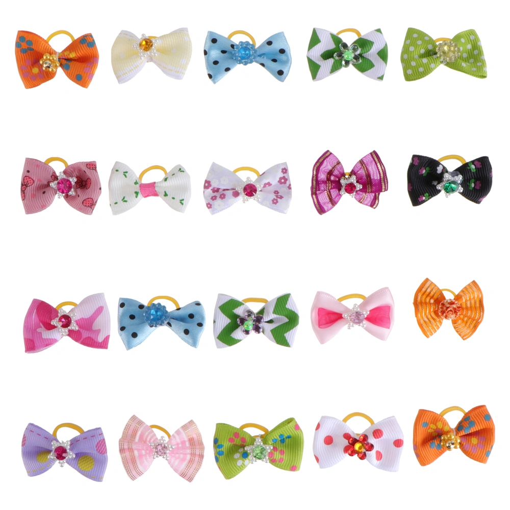 20pcs Dog Hair Accessories Rhinestone Pearls Flowers Bows Topknot Headpiece for Pet Hair Decoration