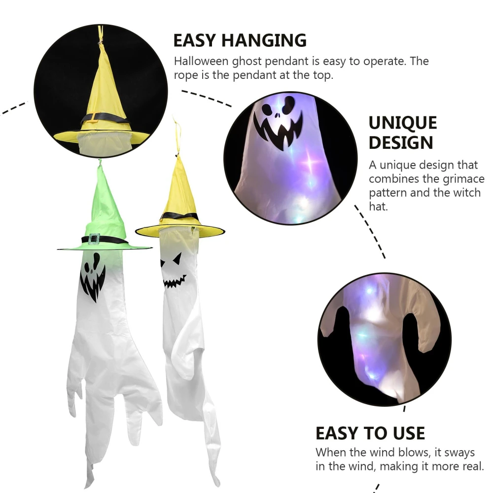 2Pcs Halloween Ghost Windsocks Indoor Outdoor Hanging Decorations Ghost Flags