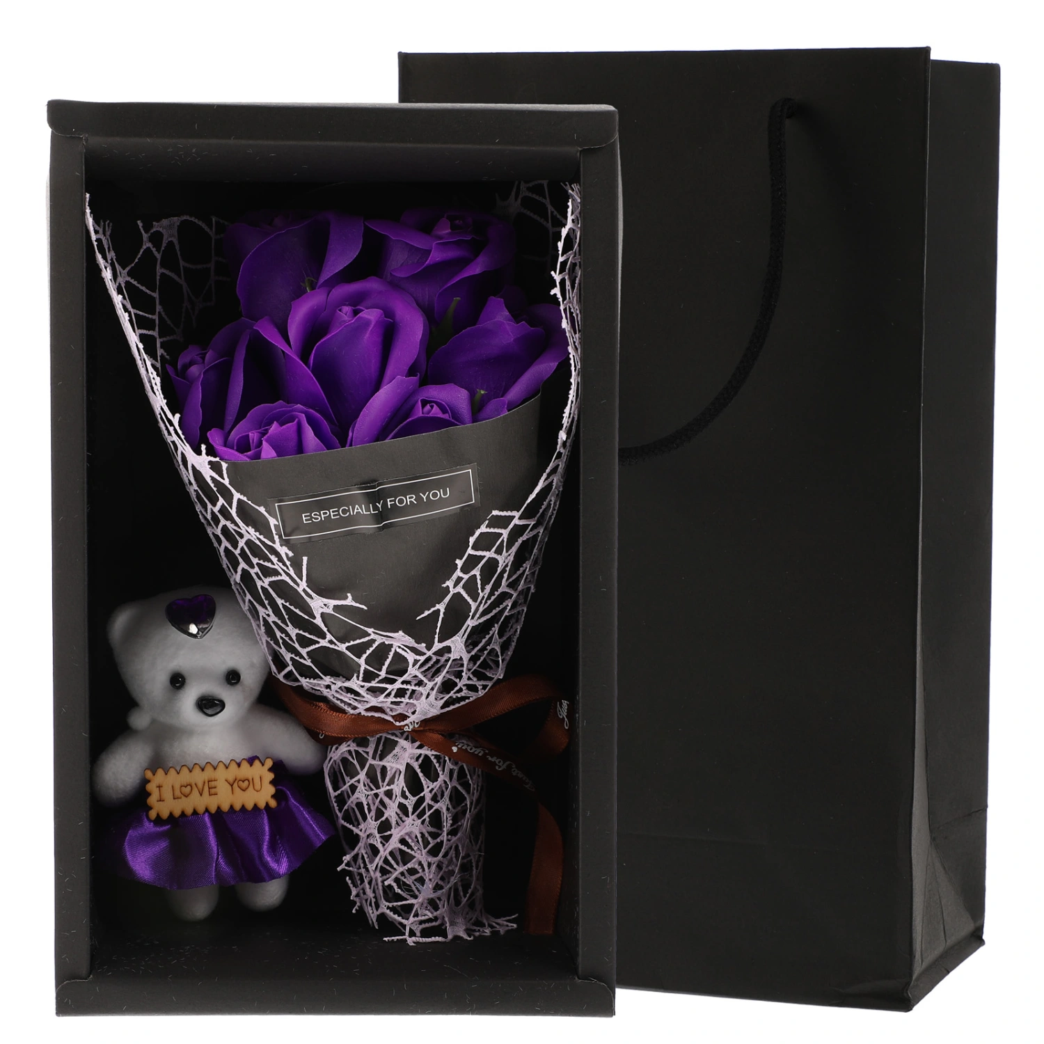 1 Set Artificial Soap Rose Flower Bouquet Gift Box Simulation Rose Flower Gift