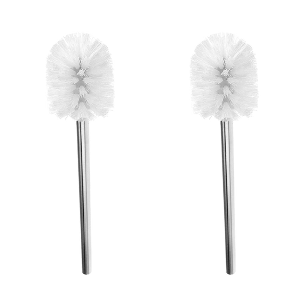 2PCS Stainless Steel Toilet Brush Plastic Bristle Bathroom Cleaning Brush Toilet Accessory (White)