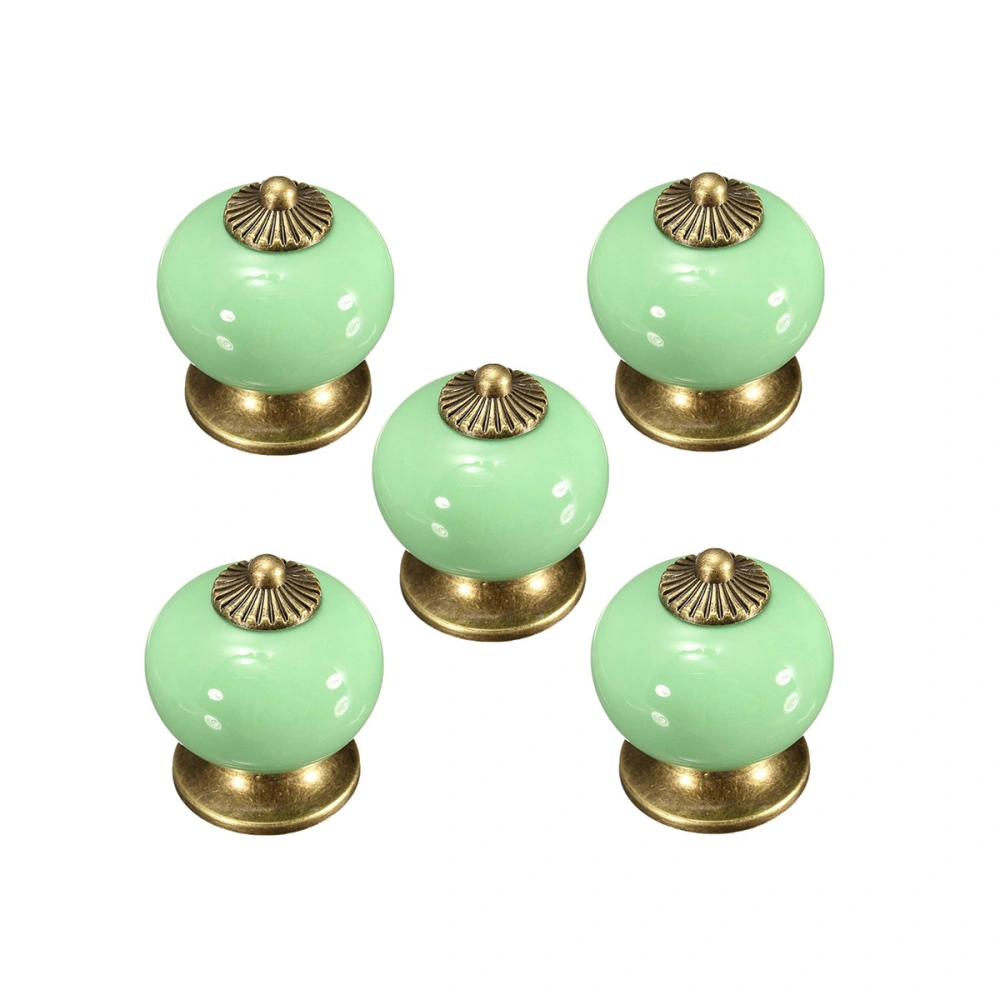 5pcs Fashion Round Ceramic Kitchen Cupboard Cabinet Drawer Door Knobs Pull Handles (Green)