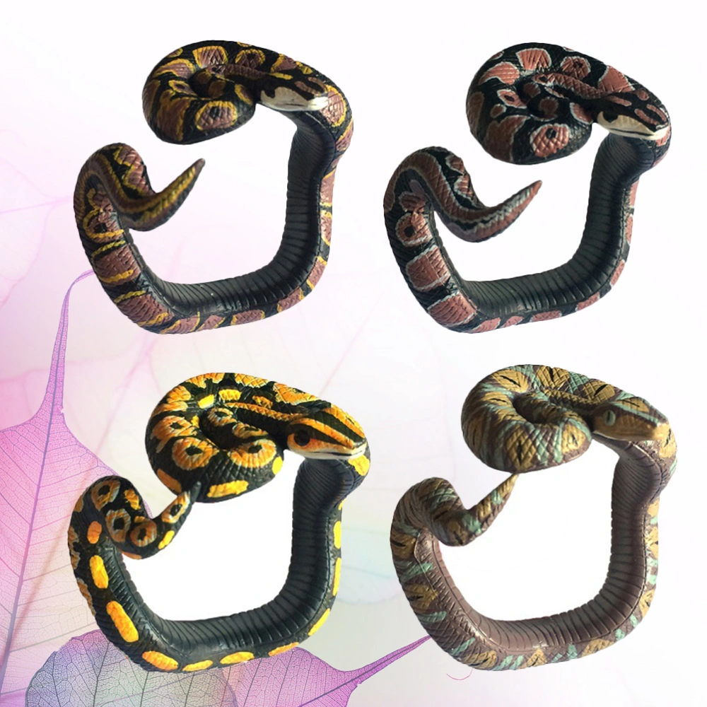 4Pcs Funny Artificial Snake Bracelet Trick Toys Fake Snake Playing Props Creative Snake Toy for Hallowmas Party (Python Molurus Bivittatus, Python Regius, Reticulated Python, Blood Python, 1Pc/Each)