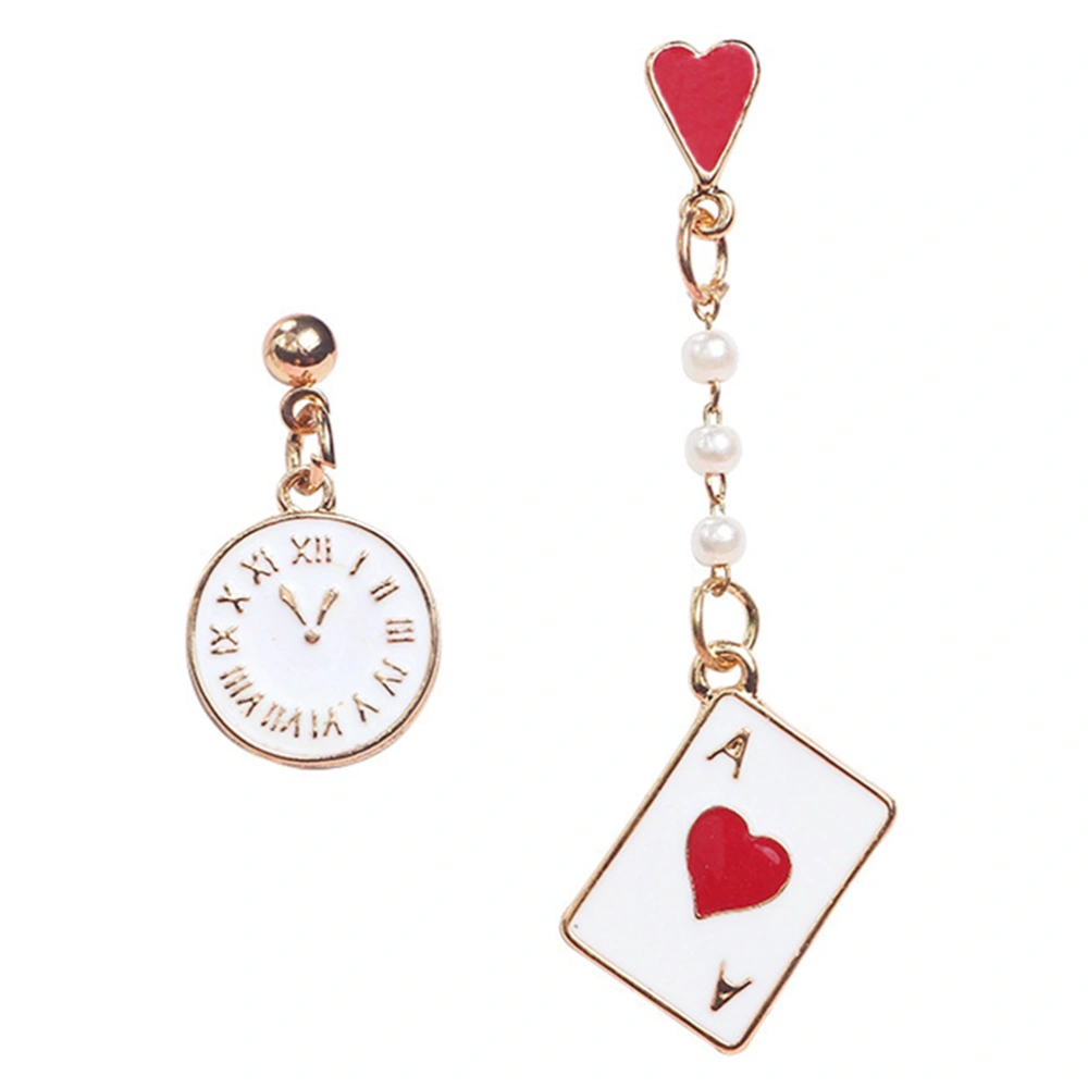 1 Pair Exquisite Playing Cards Clock Earrings Asymmetric Dangle Earrings