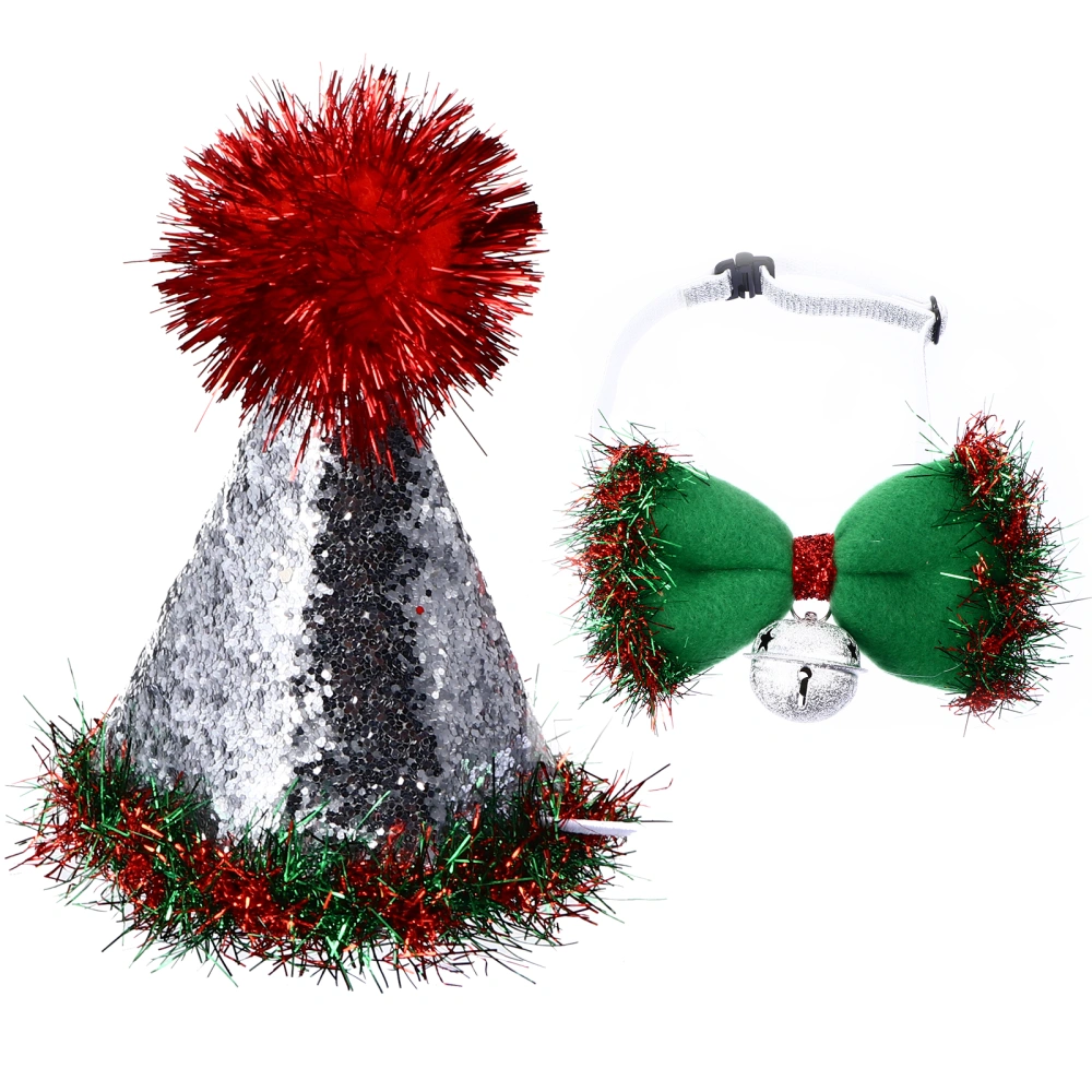 1 Set 2 Pcs Christmas Pet Caps Bow Ties Pet Dressing Up Props with Bell