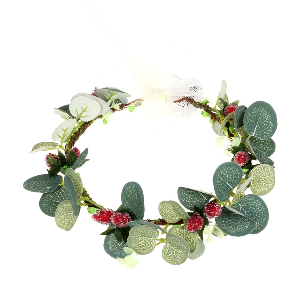 1pc Hair Simulation Eucalyptus Leaf Mulberry Berry Garland Headband for Women