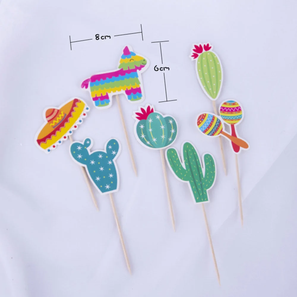 42PCS Summer Theme Cake Toppers Cactus Cake Ornaments Creative Party Cake Decoration