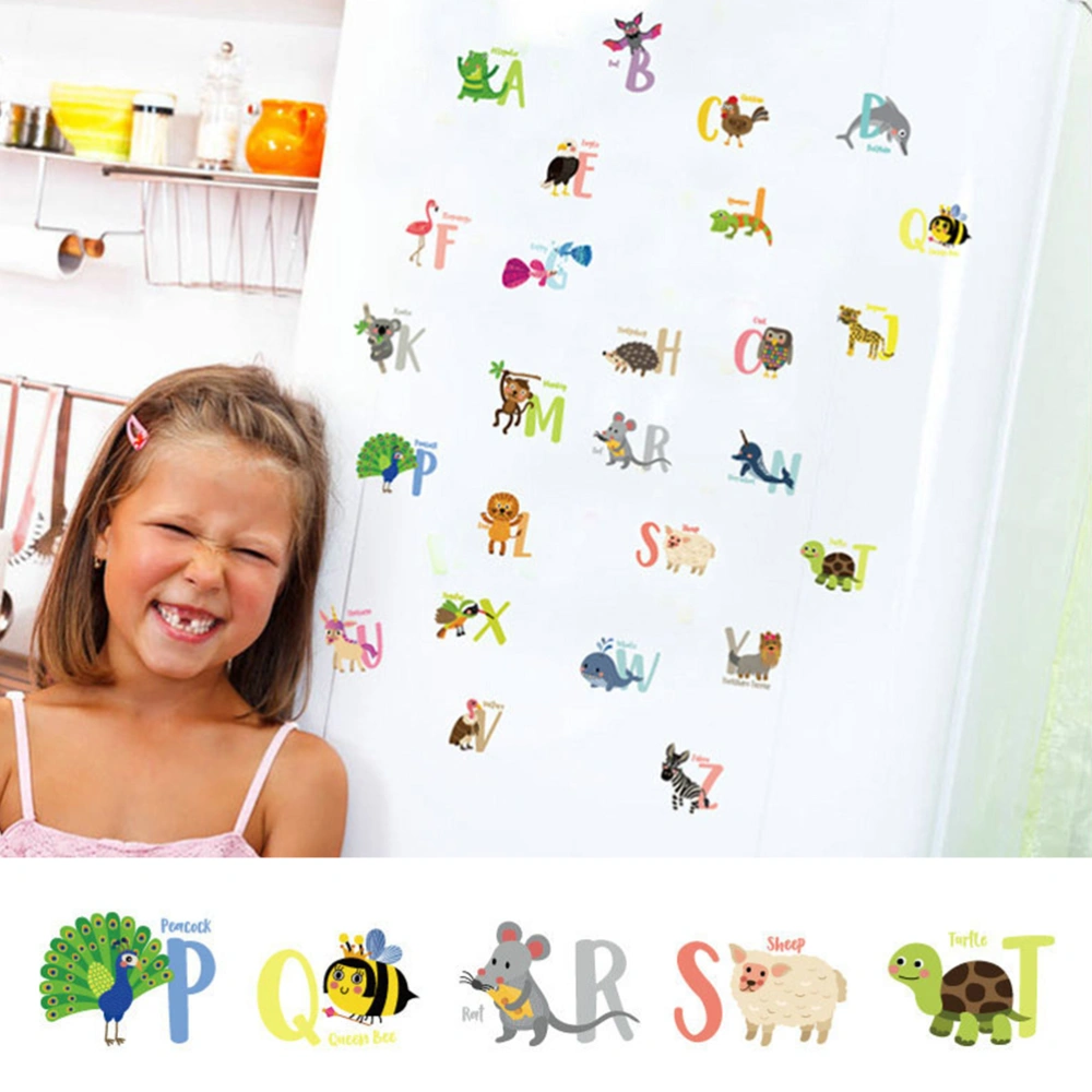 26PCS Cartoon Animals Useful Wall Sticker 26 English Alphabet Letters Learning Refrigerator Wall Decorative Wall Stickers Free Collage